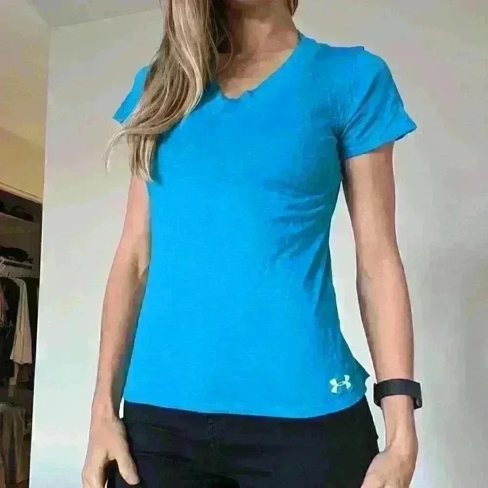 Under Armour, semi-Fitted, v-neck, t-shirt,  blue, size small